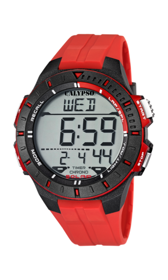 Calypso Orologio Digitale Uomo K5839/1 | Flash Time | Gomma Nera Cronometro E Allarme