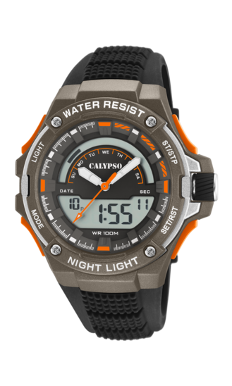 Calypso Orologio Digitale Uomo K5807/1 Flash Time - Cassa Multicolore E Cinturino Grigio, 10 ATM, Cronometro E Allarme