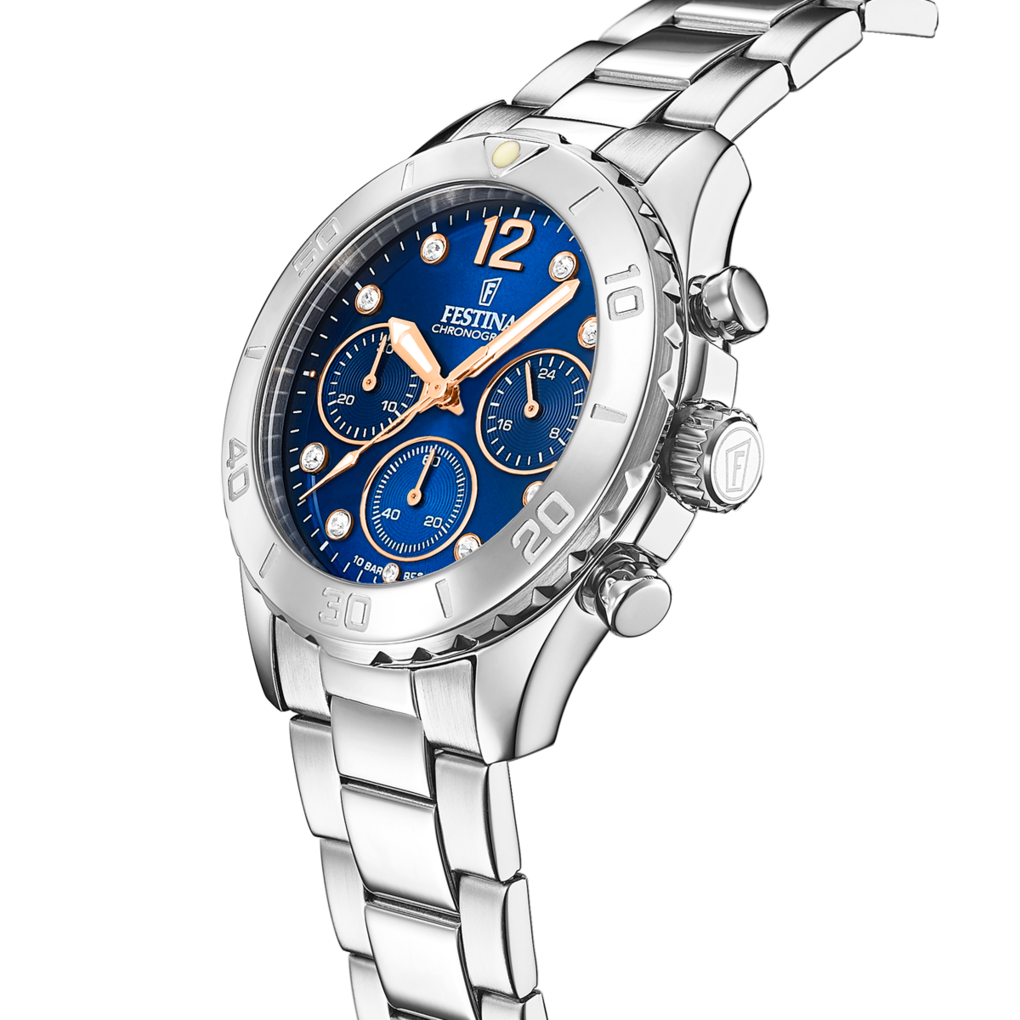 Festina Orologio Donna Placcato Oro PVD – Bracciale A Maglie, Vetro Zaffiro, 5 Bar F20023/2