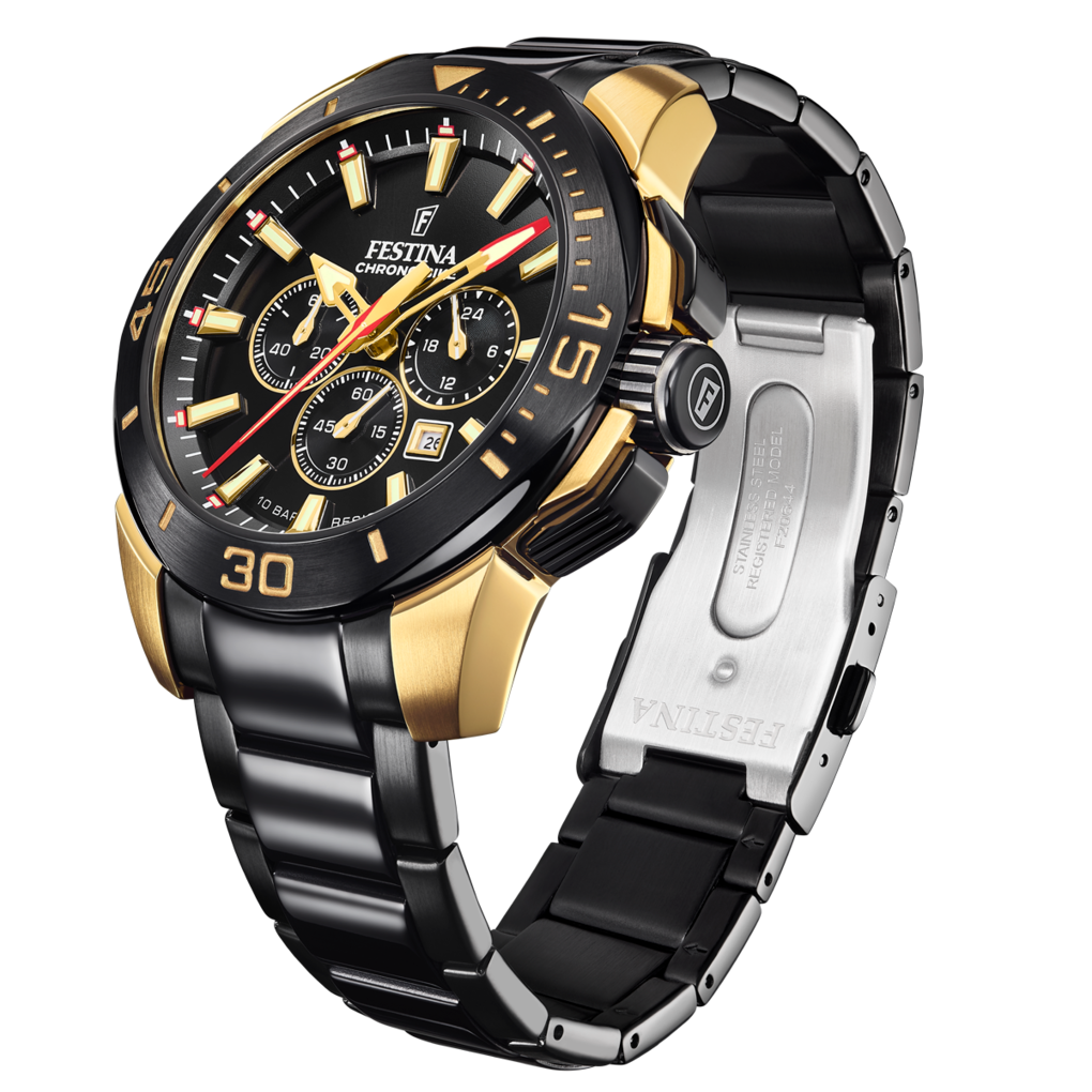 Montre Festina Swiss Made Doré Cuir Noir réf F20010/2