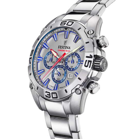 STEEL BIKE FESTINA CHRONO F20543/1 GREY WATCH MEN STRAP, SILVER