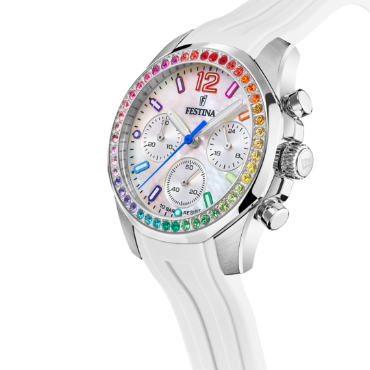 FESTINA DAMEN UHR BOYFRIEND RAINBOW F20610/2 PERLMUTT, KAUTSCHUK ARMBAND