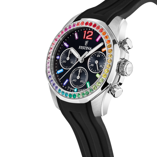 RELÓGIO FESTINA RAINBOW F20610/3 DE AÇO PRETO, FEMININO