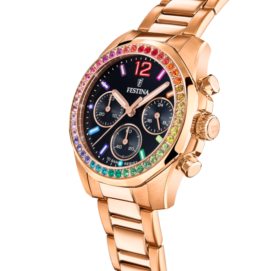 RELÓGIO FESTINA RAINBOW F20639/3 PRETO COM PULSEIRA DE AÇO, MULHER