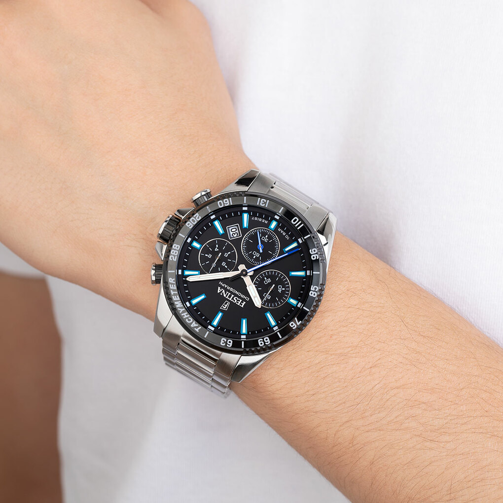 Orologio Festina Timeless Chronograph F20695/5 - Eleganza Azzurra con Cinturino in Pelle, Uomo