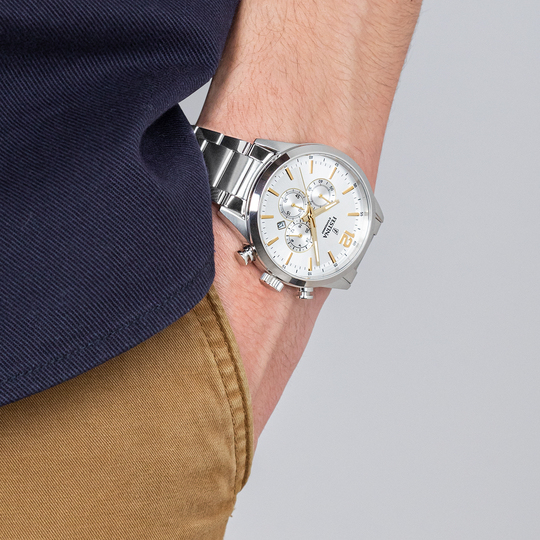 OROLOGIO FESTINA TIMELESS CHRONOGRAPH F20343/1 ARGENTO CON CINTURINO IN ACCIAIO, UOMO.