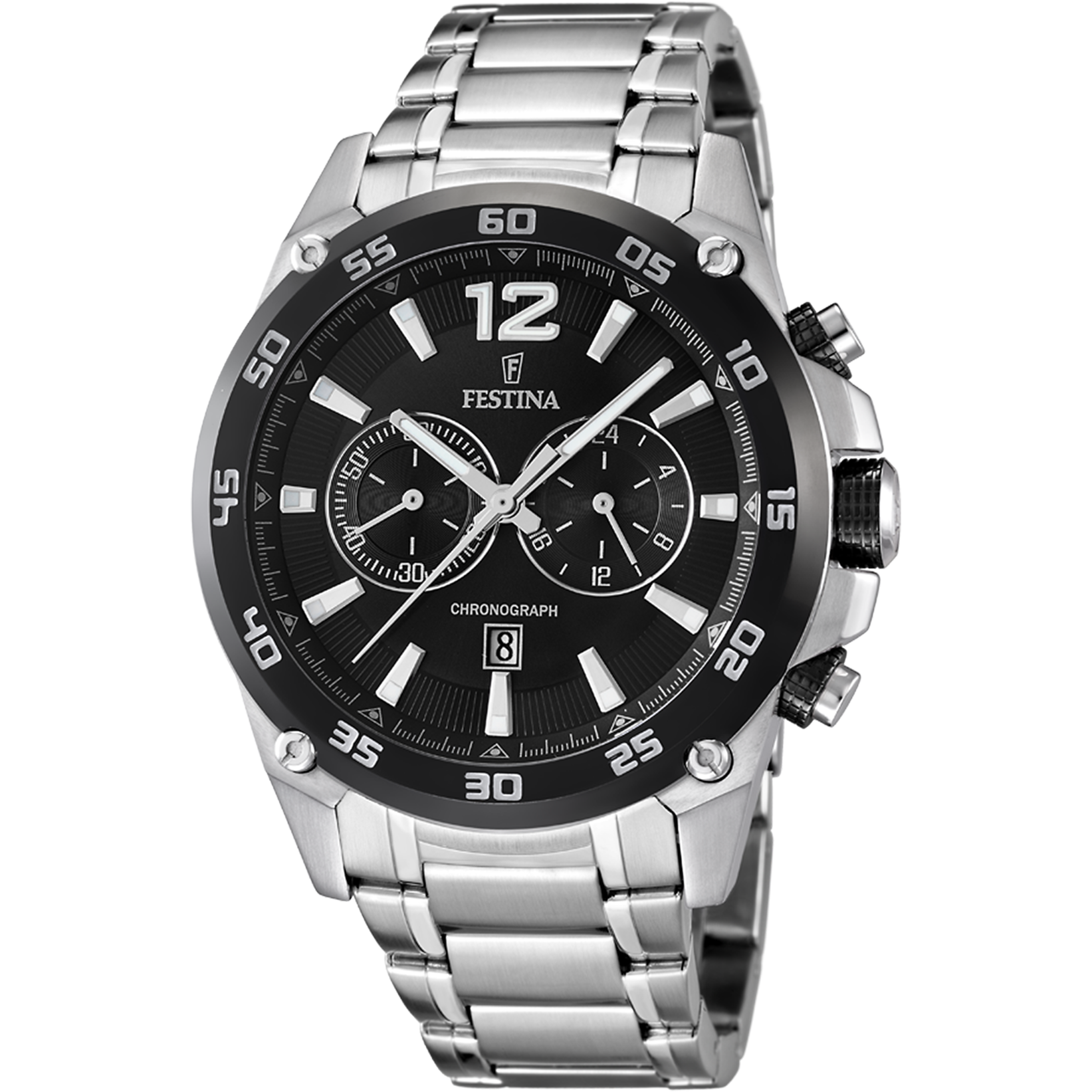 FESTINA MEN'S BLACK TIMELESS CHRONOGRAPH STAINLESS STEEL WATCH BRACELET  F16680/4