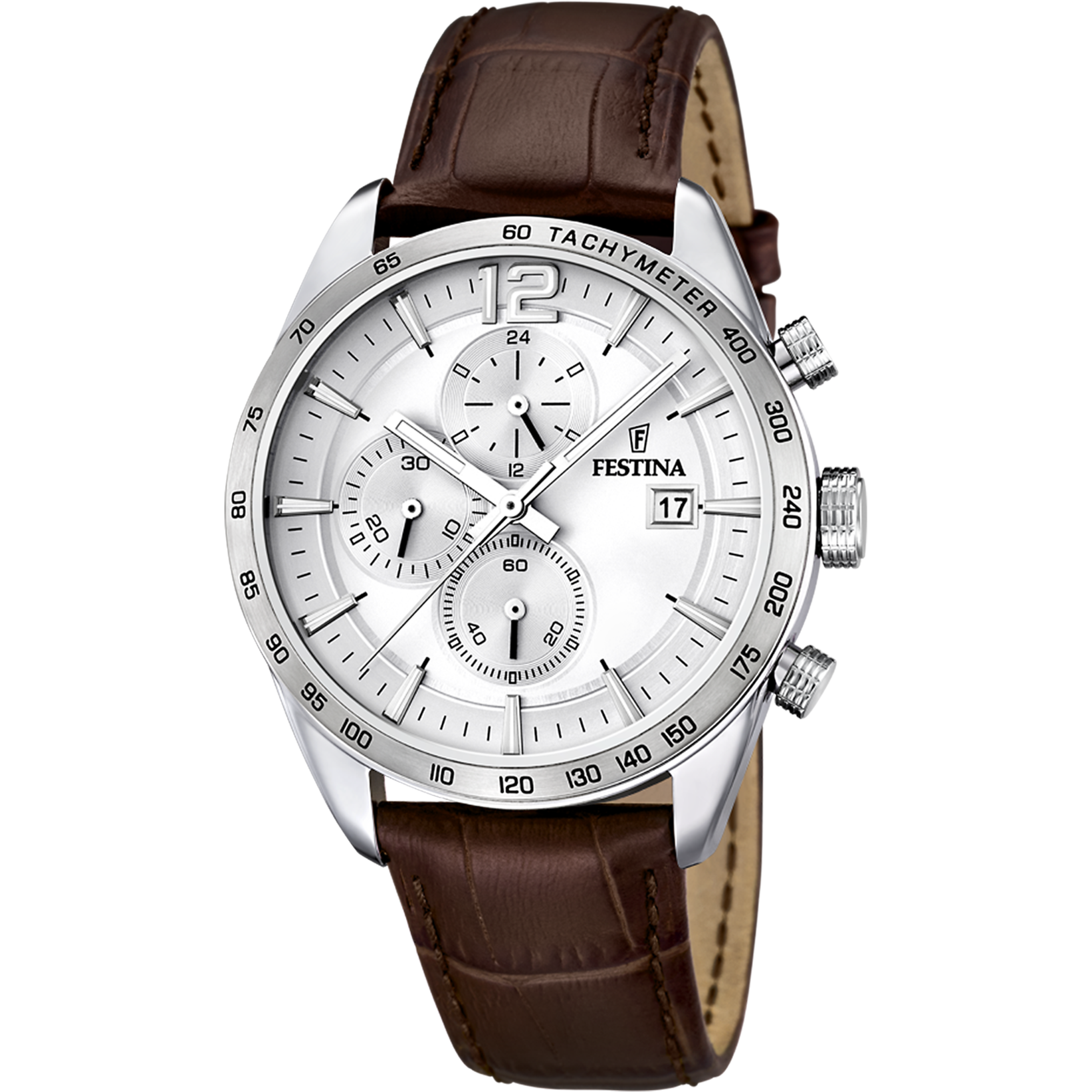 FESTINA TIMELESS CHRONOGRAPH WATCH F16760 1 SILVER LEATHER STRAP