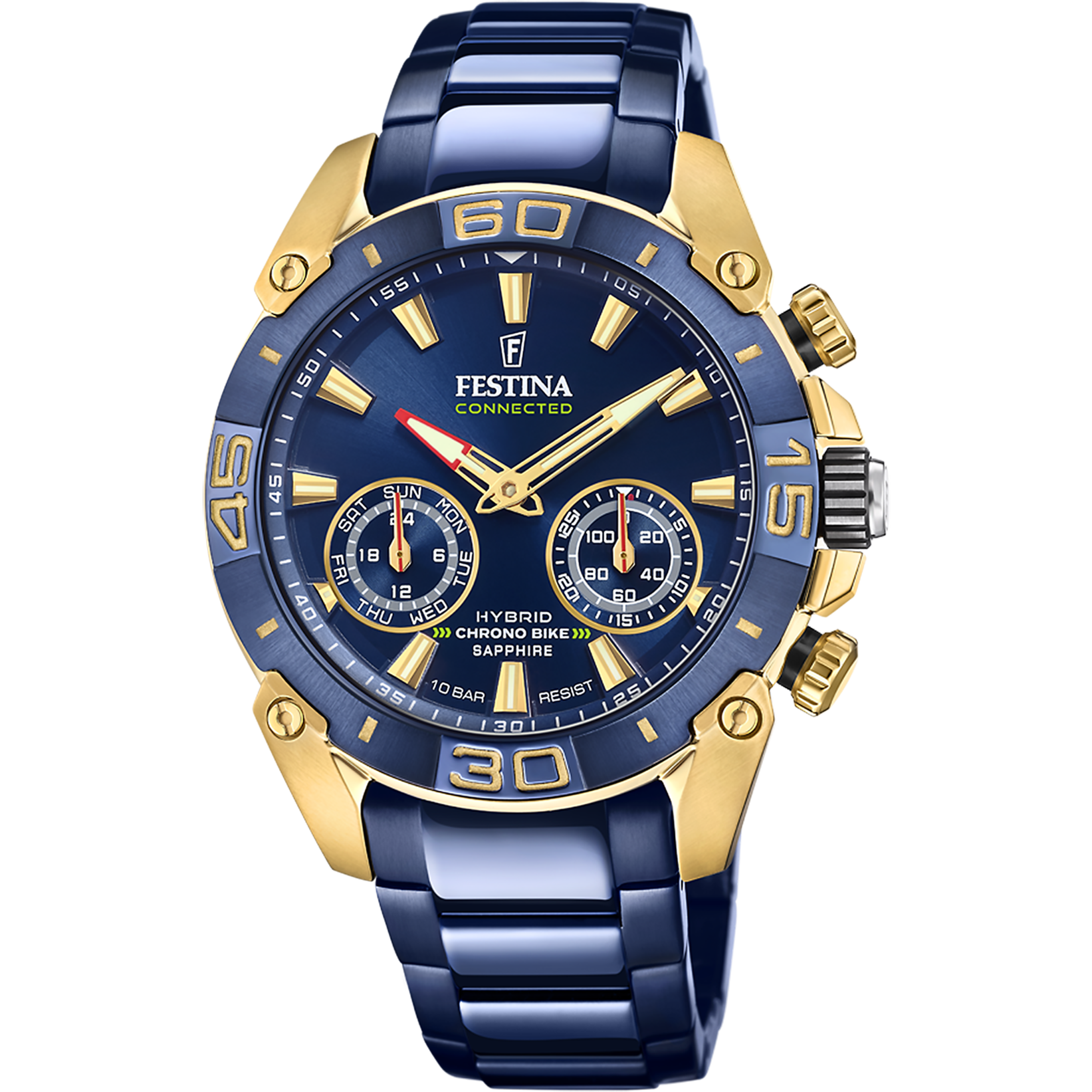 Reloj Festina Hombre F20548.1 Chrono Bike connected Hybrid cronógrafo,  calendario, sumergible malla de acero