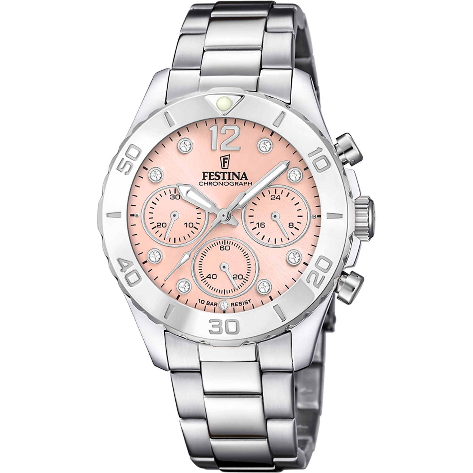 Festina Orologio Donna Analogico Cronografo in Acciaio Inossidabile 316L Multi - Movimento al Quarzo - Vetro Minerale ad Alta Resistenza - Resistente all'Acqua 10 ATM F20607/2 - Boyfriend Collection