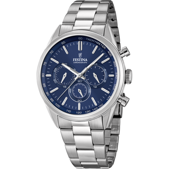 FESTINA HEREN BLAUW TIMELESS CHRONOGRAPH STAAL HORLOGE ARMBAND F16820/2