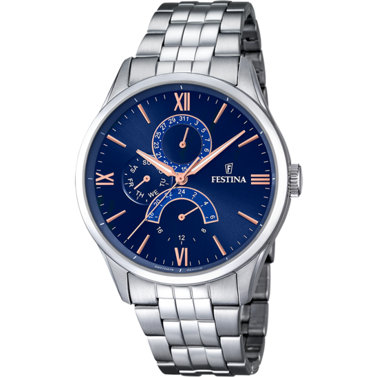 FESTINA HEREN BLAUW RETRO STAAL HORLOGE ARMBAND F16822/3