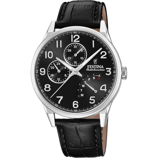 FESTINA MULTIFUNCTION COLLECTION WATCH F20278/C BLACK LEATHER STRAP, MEN'S.