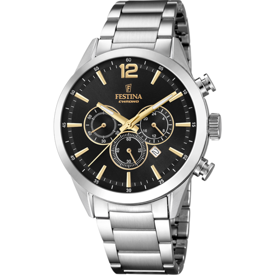 RELÓGIO FESTINA TIMELESS CHRONOGRAPH F20343/4 PRETO COM CORREIA DE AÇO, PARA HOMEM.