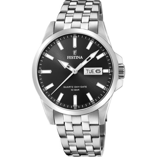 RELÓGIO FESTINA CLASSICS F20357/4 PRETO COM CORREIA DE AÇO, PARA HOMEM.