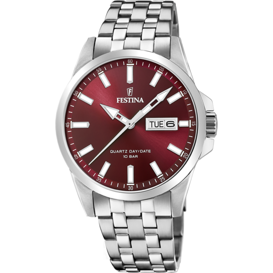 Reloj Festina Classics F20357/g Rojo Brazalete De Acero, Hombre