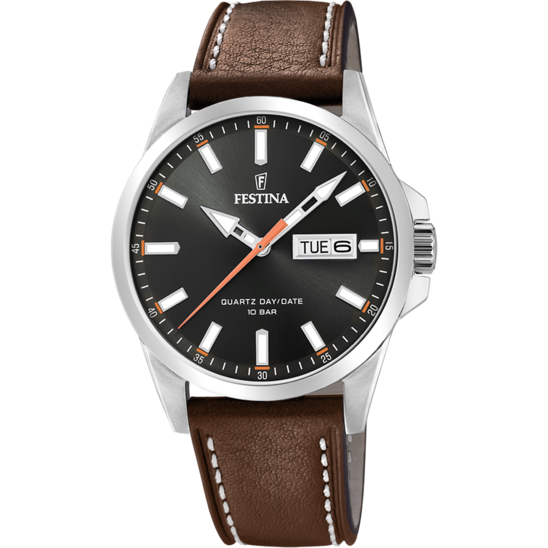 FESTINA CLASSICS F20358/2 ZWARTE LEDEREN BAND HERENHORLOGE