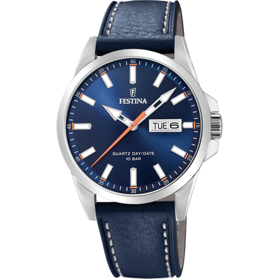 FESTINA CLASSICS WATCH F20358/3 BLUE LEATHER STRAP, MEN'S