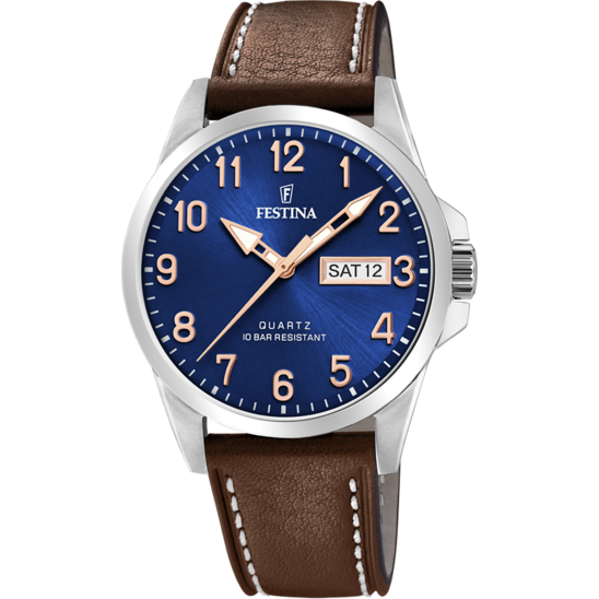 OROLOGIO FESTINA CLASSICS F20358/B CON CINTURINO IN PELLE BLU, UOMO.