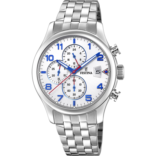 FESTINA TIMELESS CHRONOGRAPH WATCH F20374/4 SILVER STEEL STRAP, MEN