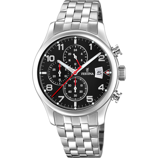 FESTINA HEREN ZWART TIMELESS CHRONOGRAPH STAAL HORLOGE ARMBAND F20374/6