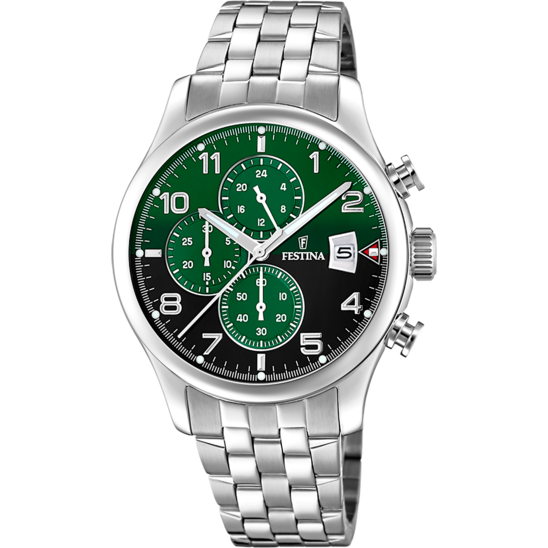 Orologio Festina F20374/7 Con Cinturino In Acciaio Verde, Uomo.