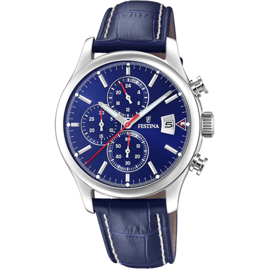 FESTINA HEREN BLAUW TIMELESS CHRONOGRAPH LEER HORLOGE ARMBAND F20375/2