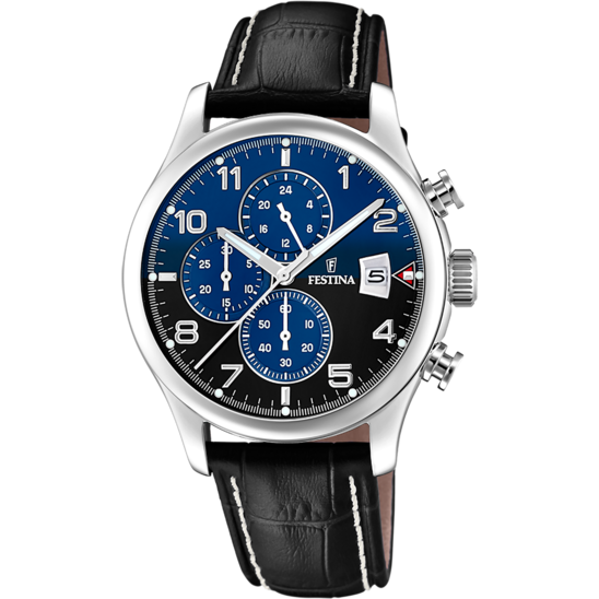 MONTRE FESTINA F20375/7 BLEU, BRACELET CUIR, HOMME