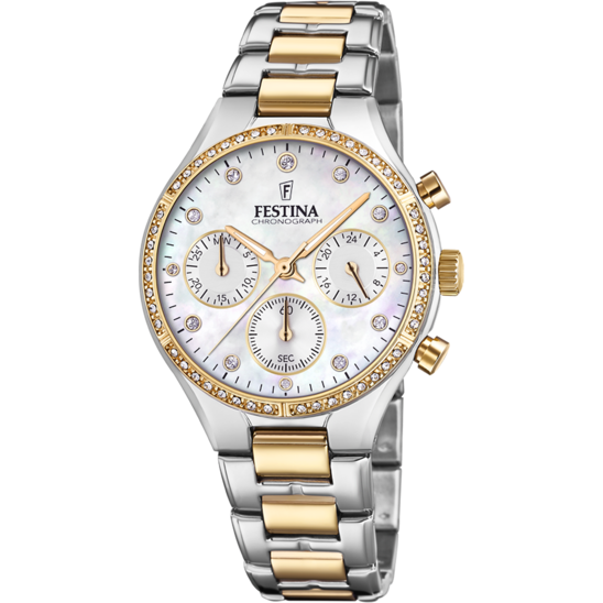 FESTINA BOYFRIEND WATCH F20402/1 MOTHER-OF-PEARL DIAL STEEL STRAP, WOMEN