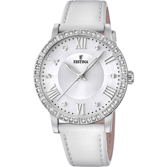 FESTINA BOYFRIEND COLLECTION WATCH F20412/1 SILVER LEATHER STRAP, WOMEN'S