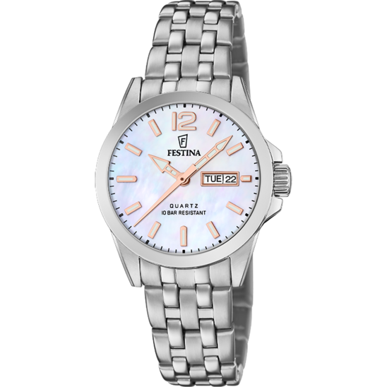 Reloj Festina Classics F20455/5 Nácar Brazalete De Acero, Mujer