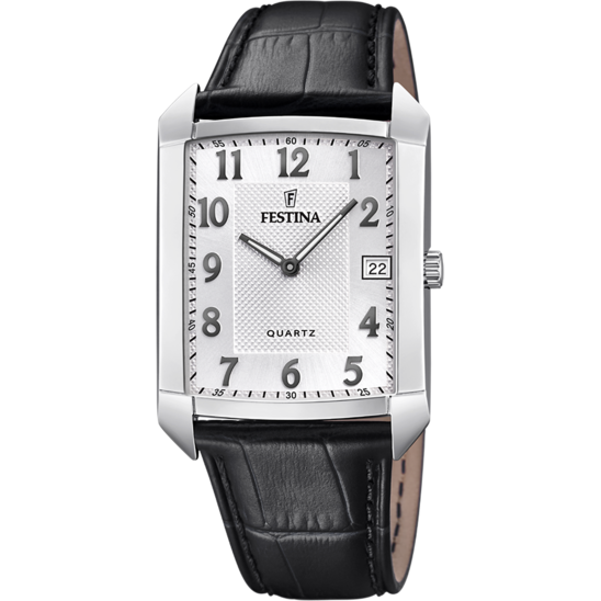 FESTINA WATCH CLASSIC STRAP F20464/1 SILVER LEATHER STRAP, MEN