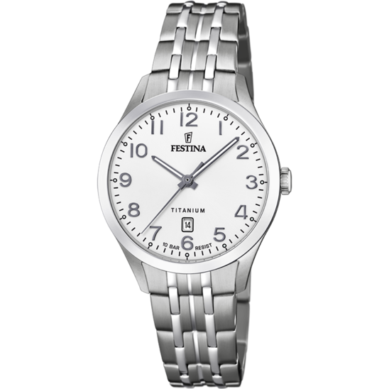 RELÓGIO FESTINA CALENDÁRIO TITANIUM F20468/1 BRANCO PULSEIRA DE AÇO, MULHER