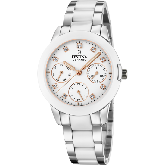 FESTINA CERAMIC WATCH F20497/1 WHITE STEEL STRAP, WOMEN