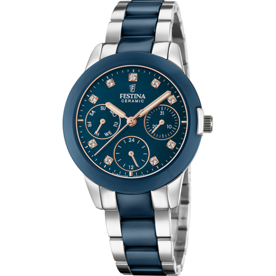 FESTINA CERAMIC WATCH F20497/2 BLUE WITH STEEL STRAP, WOMEN.