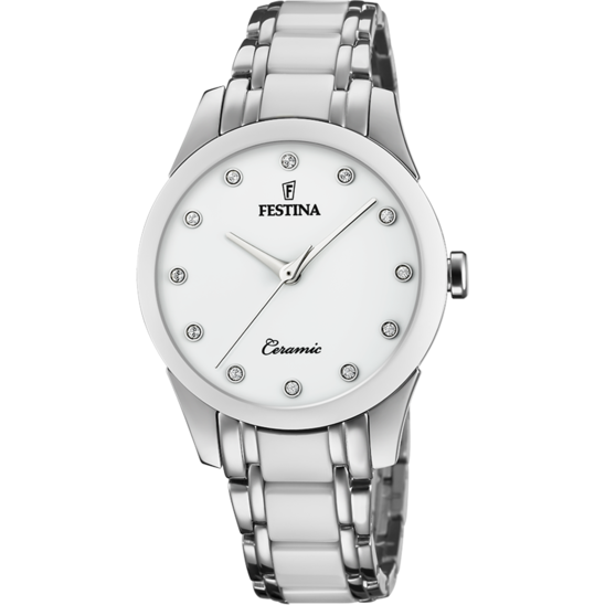 RELÓGIO FESTINA CERAMIC F20499/1 BRANCO COM CORREIA DE AÇO, FEMININO