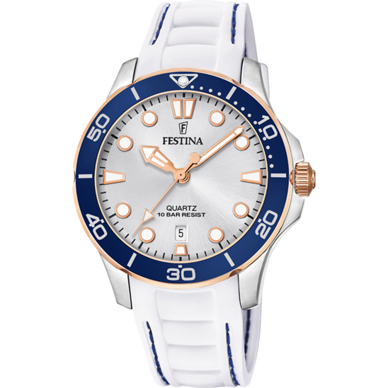 RELÓGIO FESTINA COLEÇÃO BOYFRIEND F20502/1 PRATEADO COM PULSEIRA DE BORRACHA, MULHER