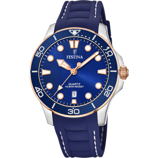 RELÓGIO FESTINA COLEÇÃO BOYFRIEND F20502/2 AZUL PULSEIRA DE BORRACHA, MULHER