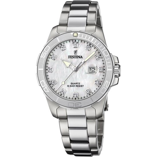 FESTINA BOYFRIEND COLLECTION WATCH F20503/1 MOTHER-OF-PEARL DIAL WITH STEEL STRAP, WOMEN'S