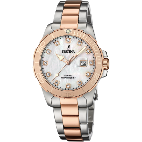FESTINA BOYFRIEND COLLECTION WATCH F20505/1 MOTHER-OF-PEARL DIAL WITH STEEL STRAP, WOMEN'S