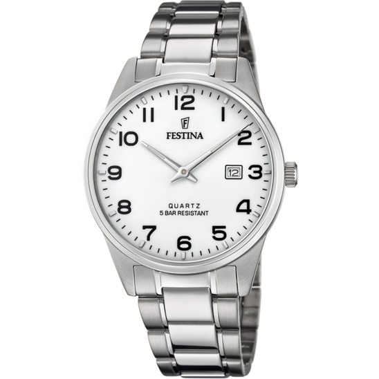 FESTINA CLASSICS WATCH F20511/1 WHITE STEEL STRAP, MEN