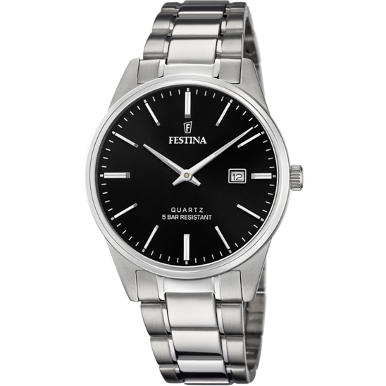 RELÓGIO FESTINA CLASSICS F20511/4 PRETO COM CORREIA DE AÇO, PARA HOMEM.