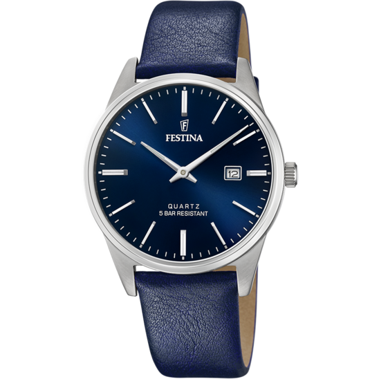 FESTINA CLASSICS WATCH F20512/3 BLUE LEATHER STRAP, MEN'S