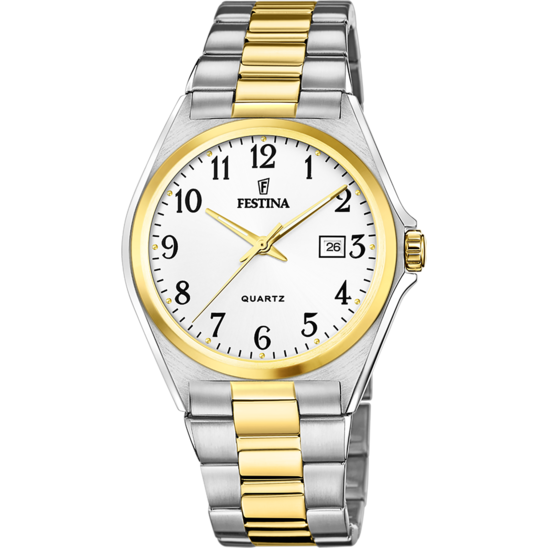 RELÓGIO FESTINA DE AÇO CLÁSSICO F20554/1 BRANCO COM CORREIA DE AÇO, PARA HOMEM.