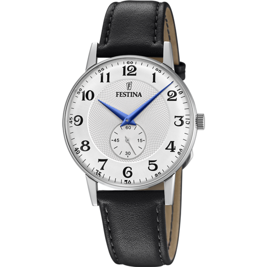 FESTINA WATCH F20566/1 SILVER LEATHER STRAP, MEN'S