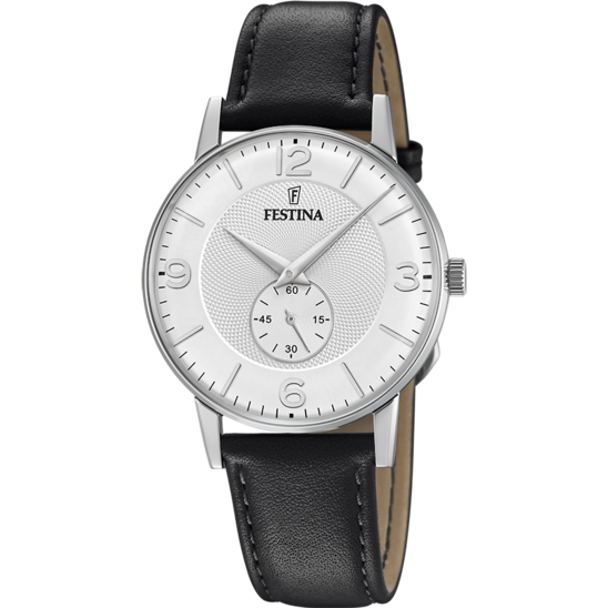 FESTINA WATCH F20566/2 SILVER LEATHER STRAP, MEN'S