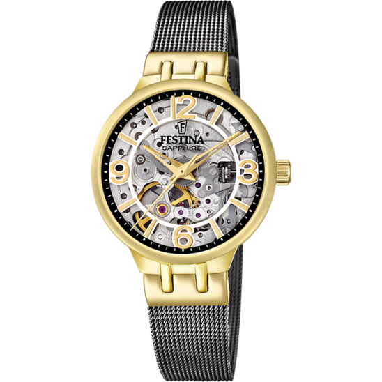 RELÓGIO FESTINA AUTOMÁTICO SKELETON F20580/2 COM CORREIA DE AÇO, MULHER