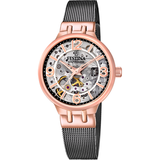 FESTINA DAMEN UHR AUTOMATIK SKELETON F20581/3 EDELSTAHL ARMBAND