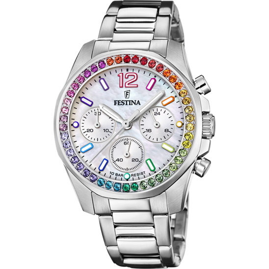 FESTINA DAMEN UHR BOYFRIEND RAINBOW F20606/2 PERLMUTT, EDELSTAHL ARMBAND