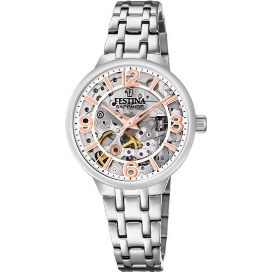 FESTINA DAMEN UHR AUTOMATIK SKELETON F20614/1 EDELSTAHL ARMBAND